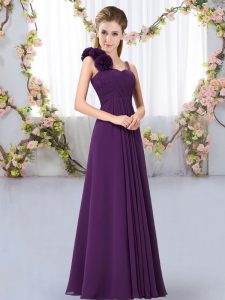 Fantastic Dark Purple Lace Up Straps Hand Made Flower Quinceanera Court of Honor Dress Chiffon Sleeveless