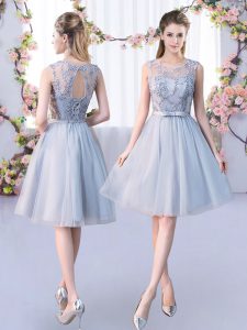 Knee Length Empire Sleeveless Grey Court Dresses for Sweet 16 Lace Up