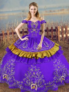 Elegant Embroidery Quinceanera Dress Purple Lace Up Sleeveless Floor Length