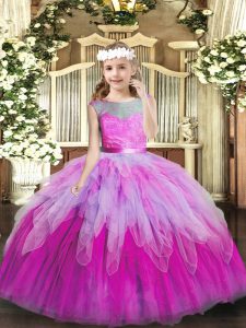 Multi-color Lace Up Little Girls Pageant Dress Lace and Ruffles Sleeveless Floor Length