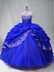 High Class Royal Blue Sleeveless Floor Length Beading and Appliques and Pick Ups Lace Up Sweet 16 Dresses