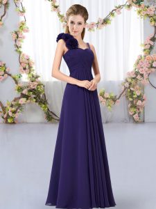 Artistic Sleeveless Floor Length Hand Made Flower Lace Up Dama Dress for Quinceanera with Purple