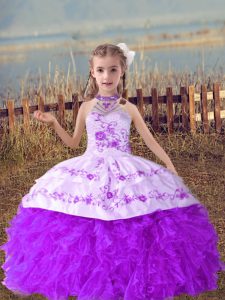Lavender Sleeveless Organza Lace Up Girls Pageant Dresses for Wedding Party
