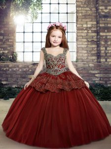 Stunning Sleeveless Lace Up Floor Length Beading Little Girl Pageant Dress