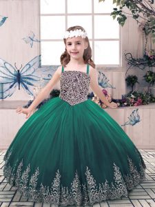 Green Straps Lace Up Beading and Embroidery Pageant Dress Sleeveless
