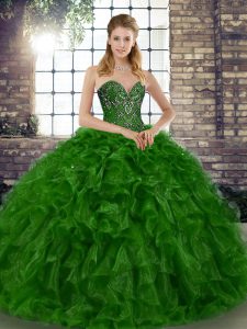 Free and Easy Beading and Ruffles Vestidos de Quinceanera Green Lace Up Sleeveless Floor Length
