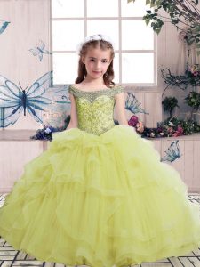 Customized Floor Length Yellow Pageant Dress Wholesale Tulle Sleeveless Beading