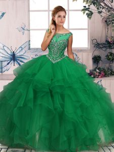 Excellent Green Zipper Sweet 16 Quinceanera Dress Beading and Ruffles Sleeveless Floor Length
