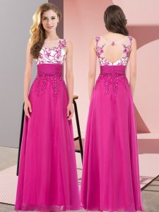 Chiffon Sleeveless Floor Length Quinceanera Court of Honor Dress and Appliques