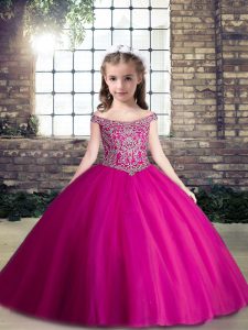 Fancy Tulle Sleeveless Floor Length Little Girls Pageant Dress Wholesale and Beading