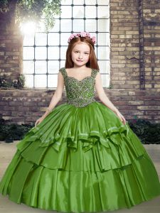 Beauteous Straps Sleeveless Taffeta Pageant Gowns For Girls Beading Lace Up