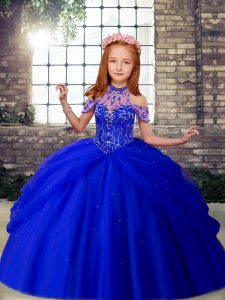 Affordable Royal Blue Sleeveless Tulle Lace Up Little Girl Pageant Dress for Party and Wedding Party