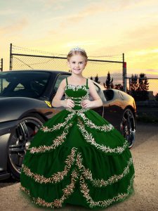 Beauteous Dark Green Lace Up Little Girls Pageant Dress Embroidery Sleeveless Floor Length