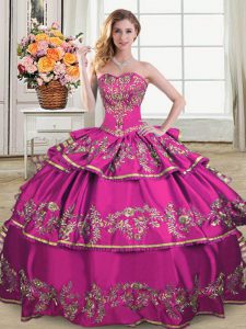Sweetheart Sleeveless Lace Up 15 Quinceanera Dress Fuchsia Satin and Organza