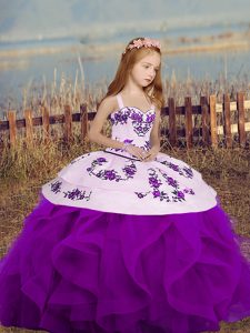 Purple Sleeveless Embroidery and Ruffles Floor Length Girls Pageant Dresses