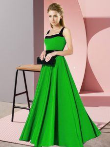 Dramatic Sleeveless Floor Length Belt Zipper Quinceanera Dama Dress with Green