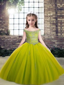 Olive Green Sleeveless Tulle Lace Up Pageant Dress for Teens for Party and Sweet 16 and Quinceanera