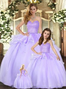 Great Lavender Sleeveless Floor Length Beading Lace Up Quinceanera Gowns