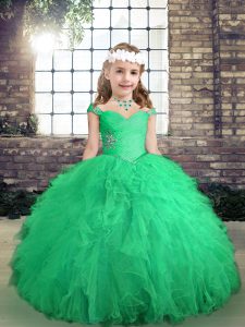 Beauteous Long Sleeves Lace Up Floor Length Beading and Ruffles Pageant Gowns For Girls