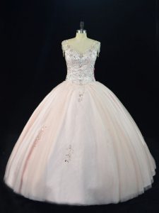 Floor Length Ball Gowns Sleeveless Pink 15th Birthday Dress Lace Up