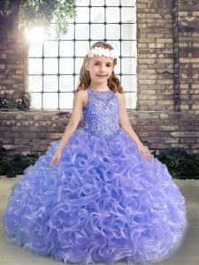 Beading and Ruffles Little Girls Pageant Dress Lavender Lace Up Sleeveless Floor Length