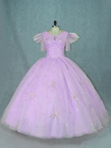 Best Selling Lavender Ball Gowns Organza V-neck Sleeveless Beading Floor Length Zipper 15 Quinceanera Dress
