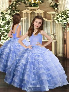 Straps Sleeveless Lace Up Child Pageant Dress Lavender Organza