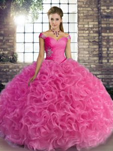 Glittering Beading Vestidos de Quinceanera Rose Pink Lace Up Sleeveless Floor Length