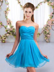 Dynamic Aqua Blue Empire Ruching Quinceanera Court Dresses Lace Up Chiffon Sleeveless Mini Length