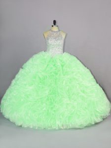Wonderful Beading and Ruffles Ball Gown Prom Dress Lace Up Sleeveless Floor Length