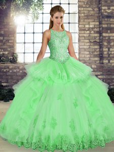 High Class Sleeveless Lace and Embroidery and Ruffles Lace Up Quinceanera Dress