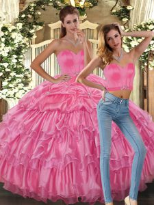 Sleeveless Beading and Ruffles and Pick Ups Lace Up Sweet 16 Quinceanera Dress