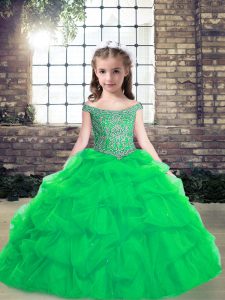 Cheap Floor Length Turquoise Kids Formal Wear Organza Sleeveless Pick Ups