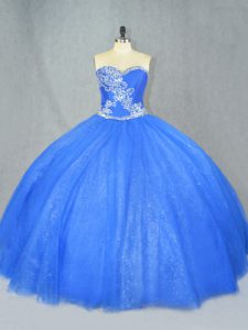 Custom Made Blue Vestidos de Quinceanera Sweet 16 and Quinceanera with Beading Sweetheart Sleeveless Lace Up
