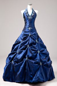 Royal Blue Ball Gowns Appliques and Pick Ups Quinceanera Dresses Lace Up Taffeta Sleeveless Floor Length