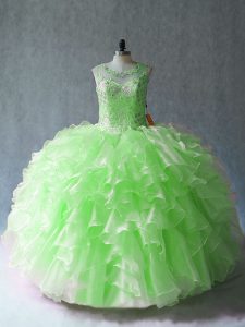 Vintage Sleeveless Lace Up Floor Length Beading and Ruffles Quinceanera Gown