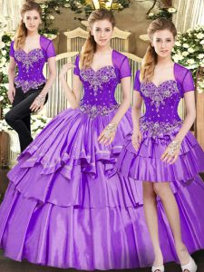 Lavender Sweetheart Lace Up Beading and Ruffled Layers Quinceanera Gowns Sleeveless