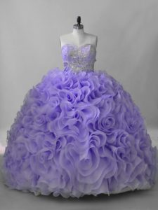 Lavender Sleeveless Beading Lace Up Quince Ball Gowns