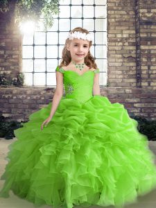 Floor Length Little Girls Pageant Gowns Straps Sleeveless Lace Up