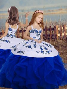 Best Sleeveless Backless Floor Length Embroidery and Ruffles Pageant Gowns For Girls