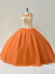 Fabulous Orange 15th Birthday Dress Sweet 16 and Quinceanera with Beading and Appliques Scoop Sleeveless Lace Up
