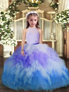 Multi-color Tulle Backless Little Girls Pageant Dress Wholesale Sleeveless Floor Length Ruffles