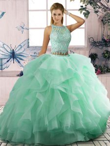 Popular Tulle Sleeveless Floor Length Quinceanera Dress and Beading and Ruffles