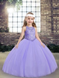 Modern Lavender Scoop Neckline Beading Kids Pageant Dress Sleeveless Lace Up