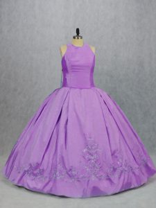 Lovely Sleeveless Taffeta Floor Length Zipper Sweet 16 Dresses in Lilac with Embroidery