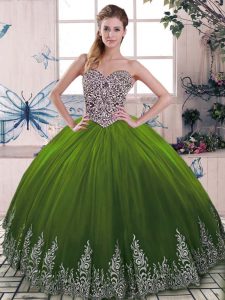 Tulle Sleeveless Floor Length Sweet 16 Dresses and Beading and Embroidery
