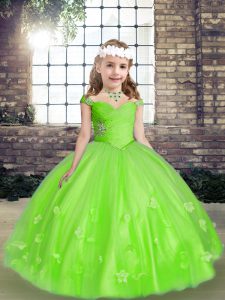 Lace Up Kids Formal Wear Beading and Hand Made Flower Sleeveless Floor Length