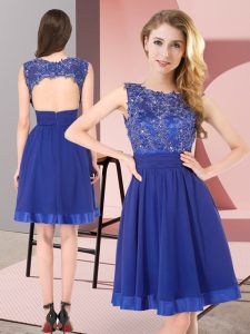Glittering Empire Dama Dress for Quinceanera Royal Blue Scoop Chiffon Sleeveless Mini Length Backless