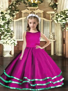 Sleeveless Floor Length Ruffled Layers Lace Up Girls Pageant Dresses with Fuchsia
