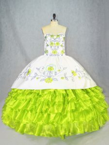 Sweetheart Sleeveless Organza 15th Birthday Dress Embroidery and Ruffled Layers Lace Up